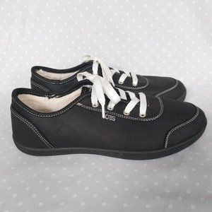BOBS from Skechers Black B Cute Cozy Kick Faux Fur Lined Lace Up Sneaker NWOB